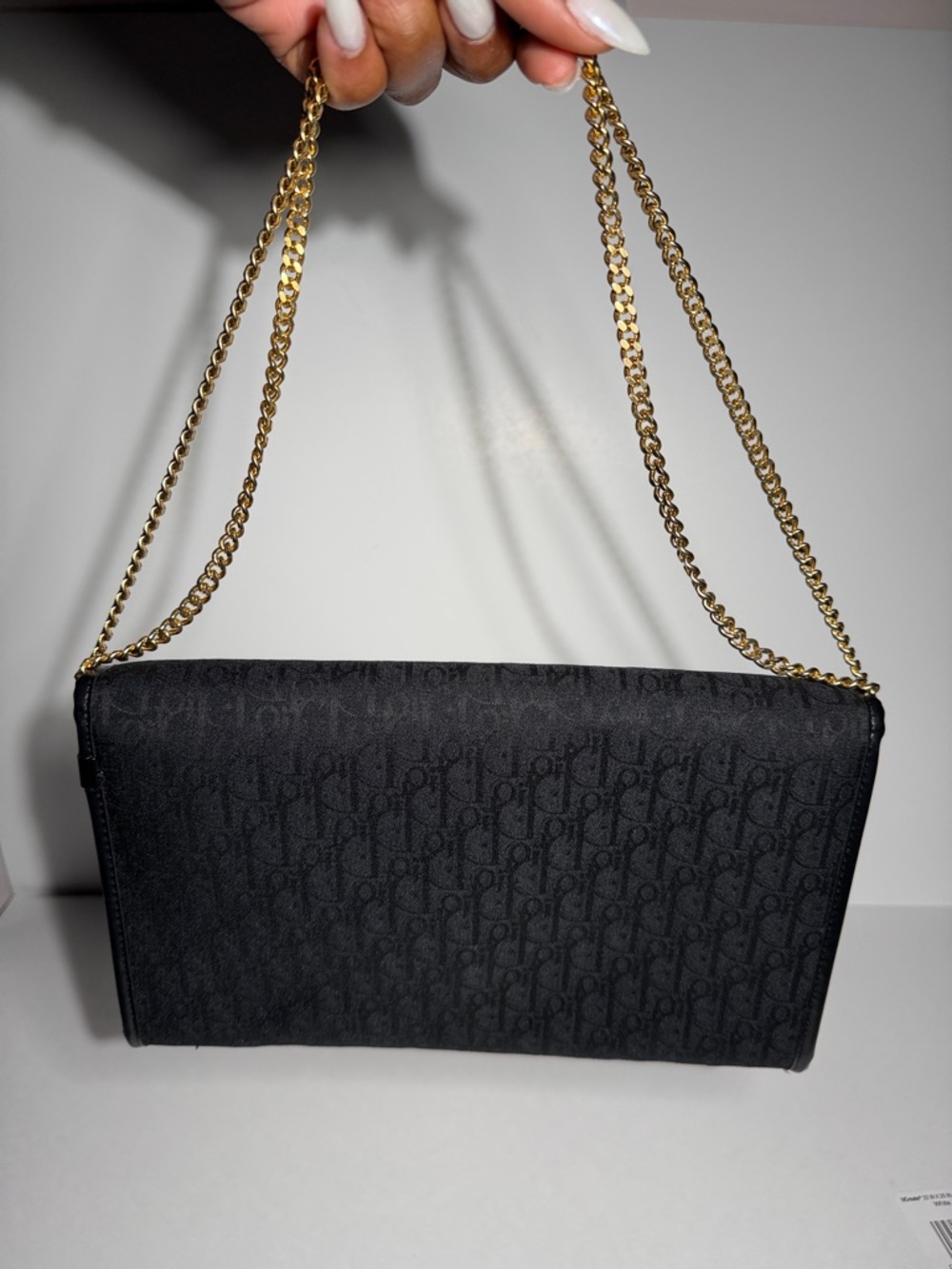 Pre-Love Christian Dior Trotter Canvas  Black Envelope Crossbody with Gold Chain - Picture 7 of 17